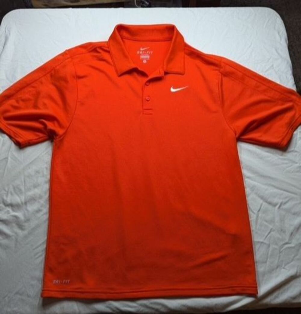 Nike Dri-FIT Polo Shirt Mens Large Orange White Swoosh Golf Performance S